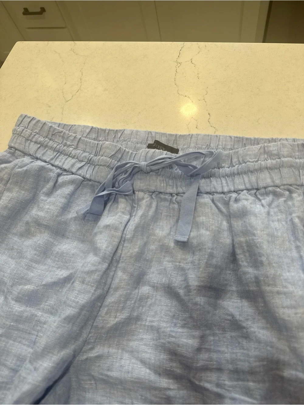 J.Crew Wide-Leg Linen Drawstring Pants Light Blue Chambray Regular L Cropped - Picture 3 of 6